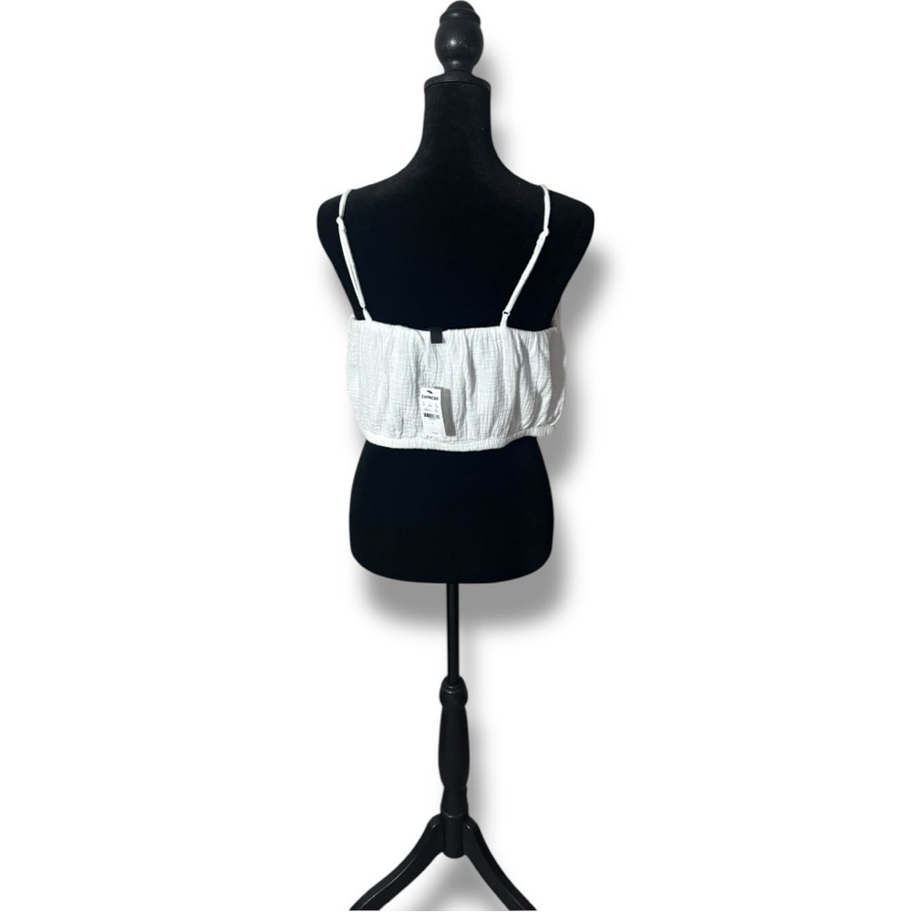 Express Large Smocked NWT White Lightweight Spaghetti Strap Tank Gauze Crop Top - Picture 6 of 16